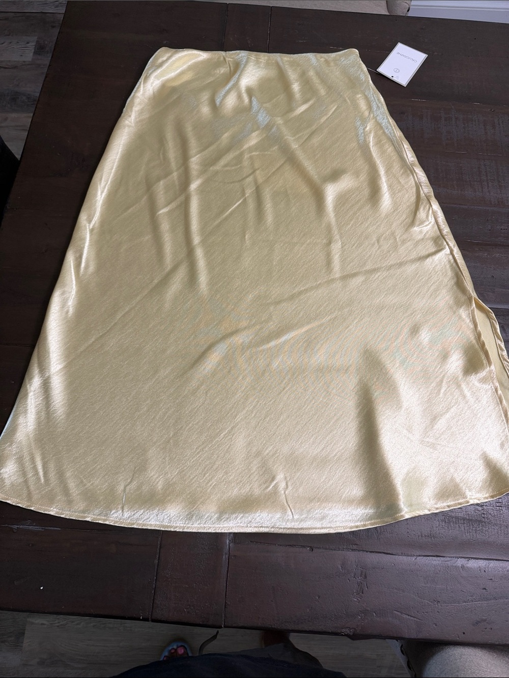 Yellow Satin Midi Skirt with Gentle Sheen